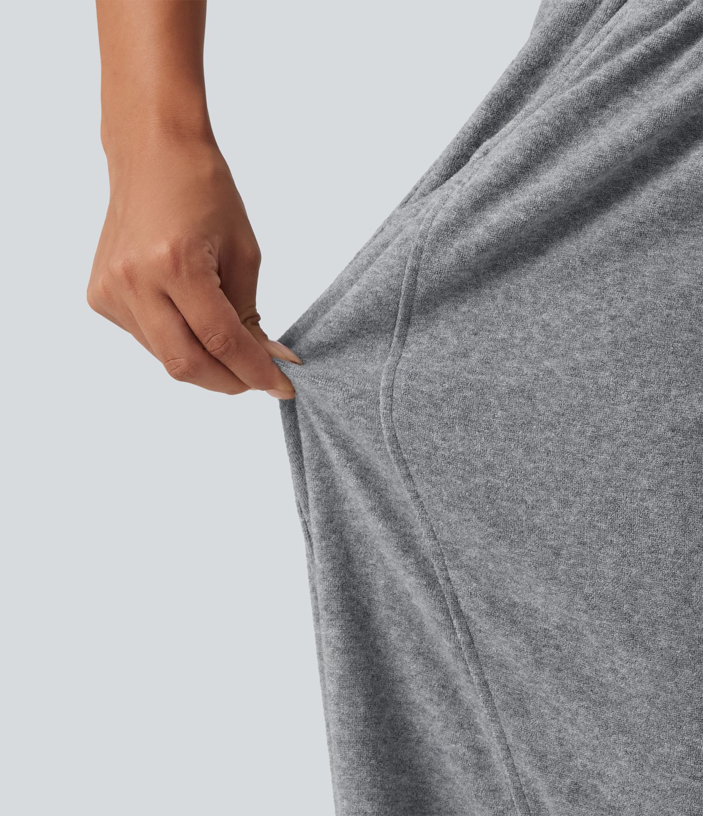 High Waisted Drawstring Barrel Leg Terry Casual Pants with Pockets