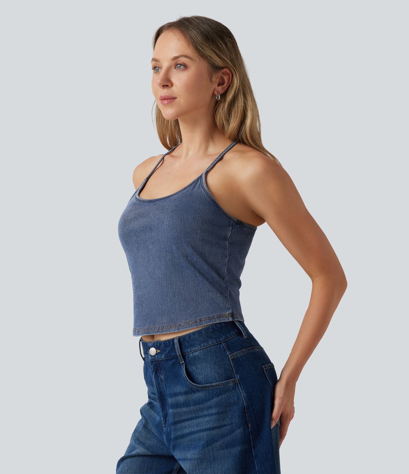 Halara Flex™ U Neck Built-in Bra Denim Casual Tank Top Halara Flex™ U Neck Built-in Bra Denim Casual Tank Top