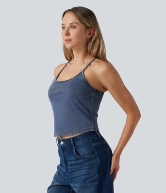 Halara Flex™ U Neck Built-in Bra Denim Casual Tank Top Halara Flex™ U Neck Built-in Bra Denim Casual Tank Top