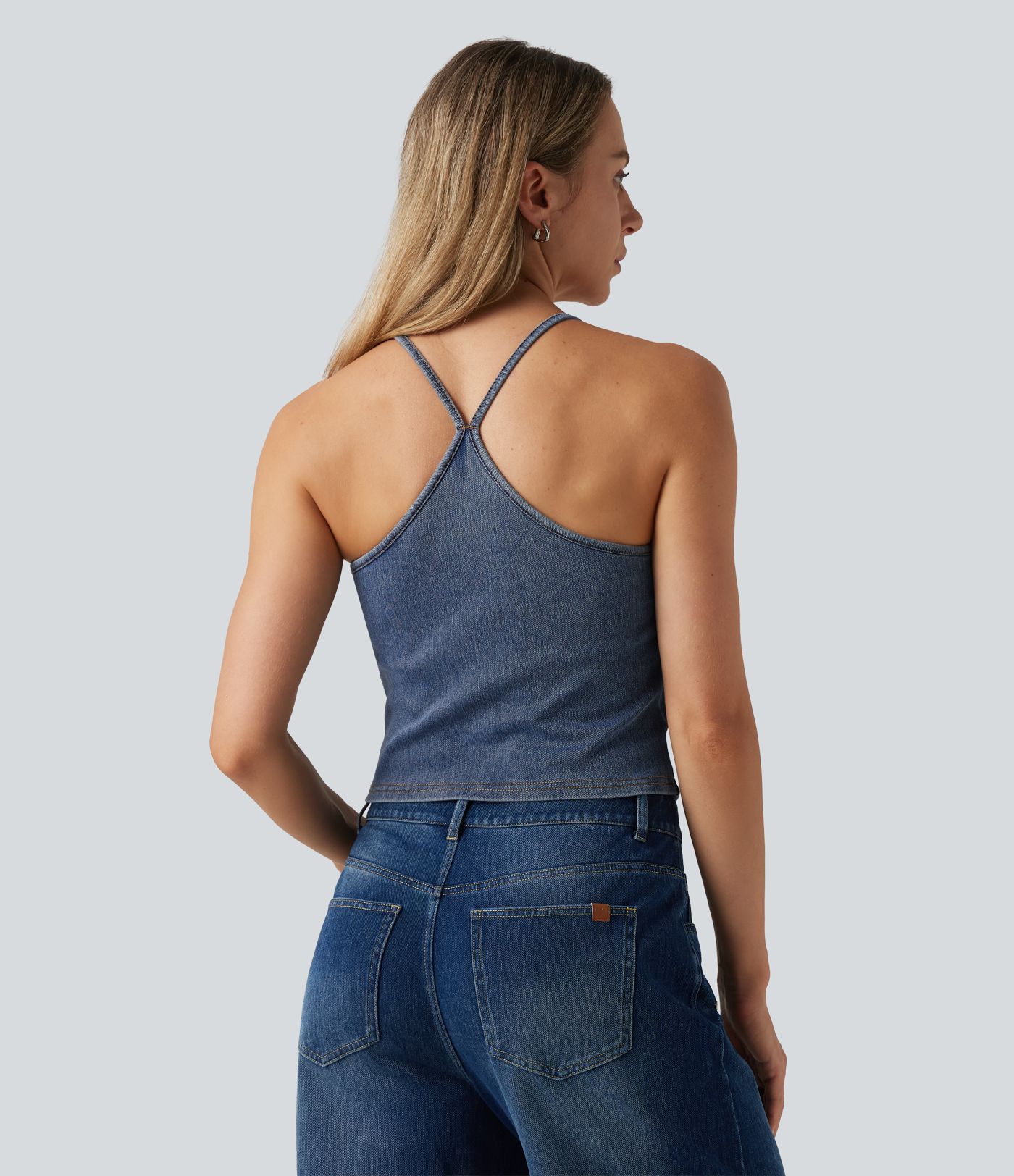 Halara Flex™ U Neck Built-in Bra Denim Casual Tank Top Halara Flex™ U Neck Built-in Bra Denim Casual Tank Top