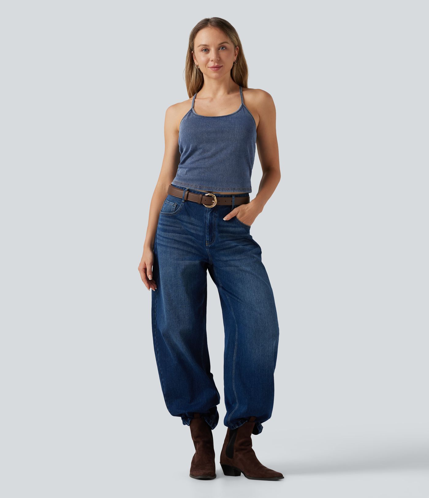 Halara Flex™ U Neck Built-in Bra Denim Casual Tank Top Halara Flex™ U Neck Built-in Bra Denim Casual Tank Top