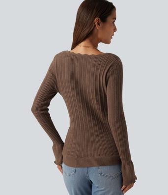 Square Neck Long Sleeve Casual Sweater