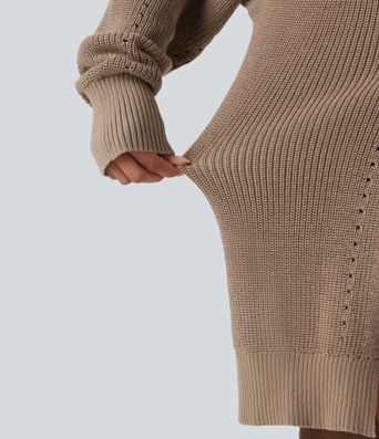 V Neck Open Front Long Sleeve Longline Casual Cardigan