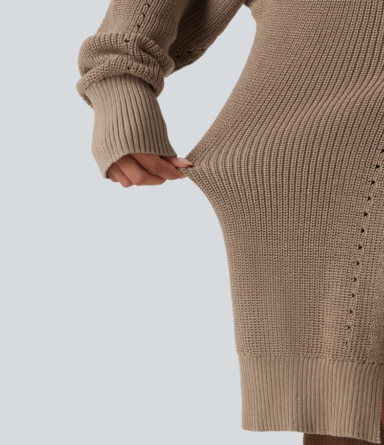 V Neck Open Front Long Sleeve Longline Casual Cardigan