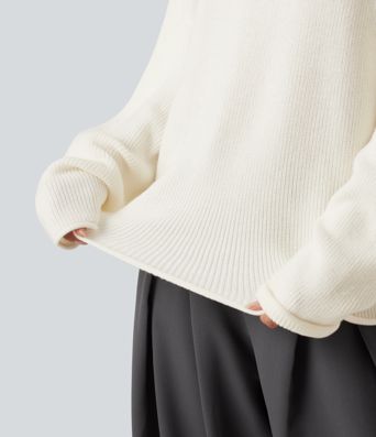 Arbeitspullover mit Rundhalsausschnitt, langen Ärmeln und gerolltem Saum Arbeitspullover mit Rundhalsausschnitt, langen Ärmeln und gerolltem Saum