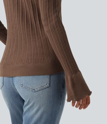 Square Neck Long Sleeve Casual Sweater