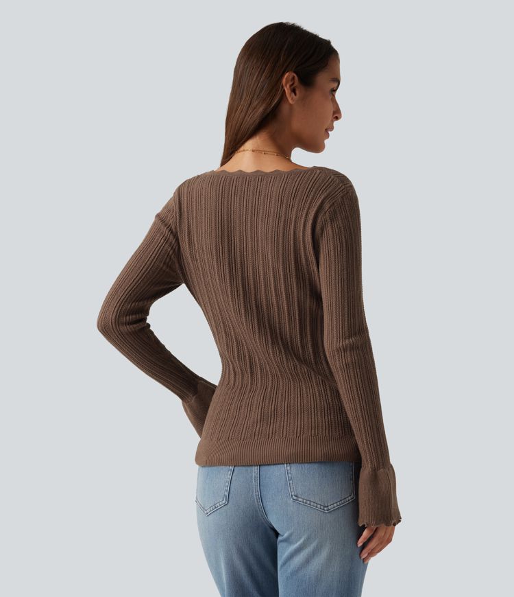 Square Neck Long Sleeve Casual Sweater