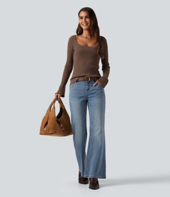 Square Neck Long Sleeve Casual Sweater