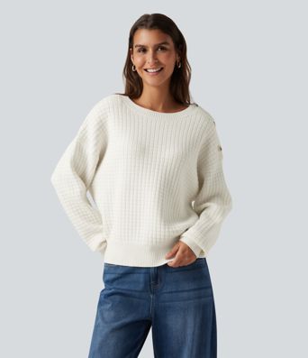 Pull à encolure arrondie, épaules tombantes et manches longues Pull à encolure arrondie, épaules tombantes et manches longues