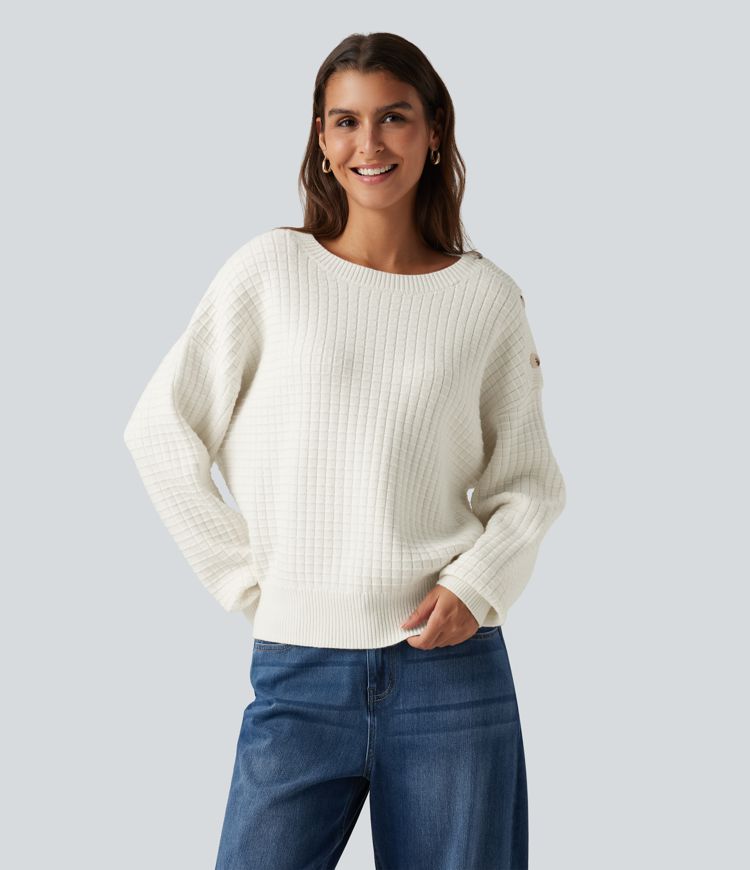 Pull à encolure arrondie, épaules tombantes et manches longues Pull à encolure arrondie, épaules tombantes et manches longues