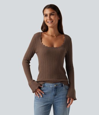 Square Neck Long Sleeve Casual Sweater