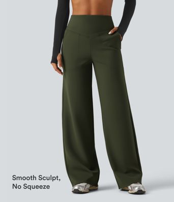 Fleece-Yoga-Hose mit hohem Bund, bauchformender Passform, geradem Bein und Taschen