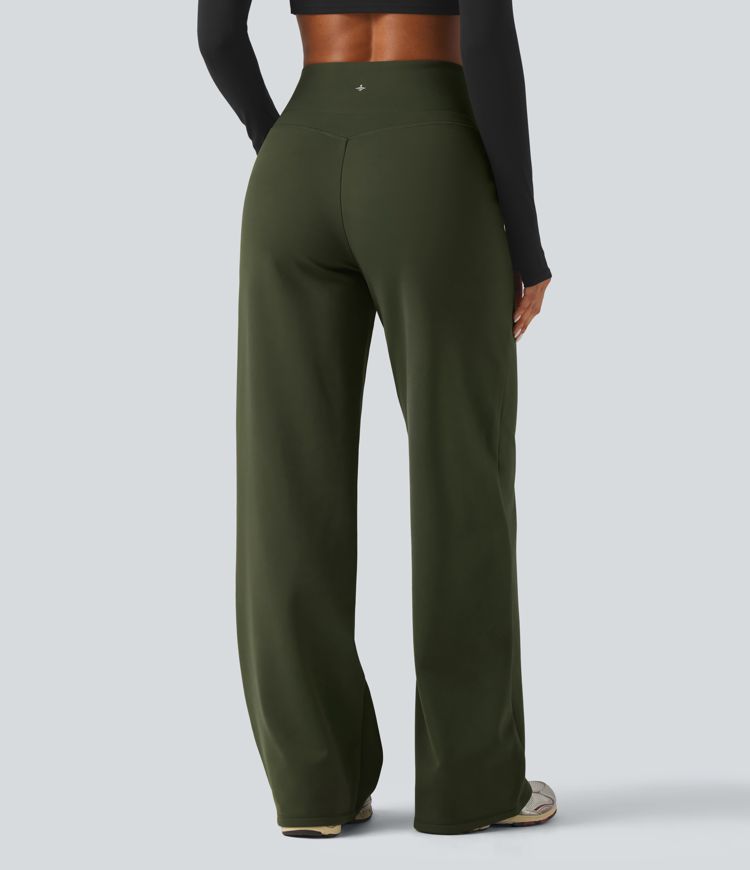 Pantalon de yoga en polaire taille haute gainant coupe droite avec poches Pantalon de yoga en polaire taille haute gainant coupe droite avec poches