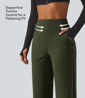 Fleece-Yoga-Hose mit hohem Bund, bauchformender Passform, geradem Bein und Taschen