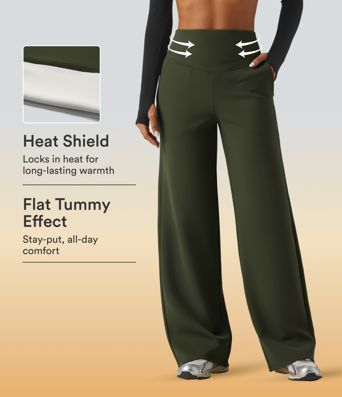 Fleece-Yoga-Hose mit hohem Bund, bauchformender Passform, geradem Bein und Taschen
