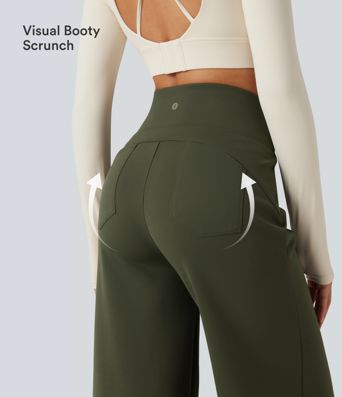 Pantalones de yoga de forro polar de tiro alto con control abdominal, pernera recta y bolsillos