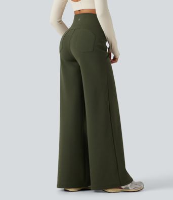 Pantalon de yoga en polaire taille haute gainant coupe droite avec poches Pantalon de yoga en polaire taille haute gainant coupe droite avec poches