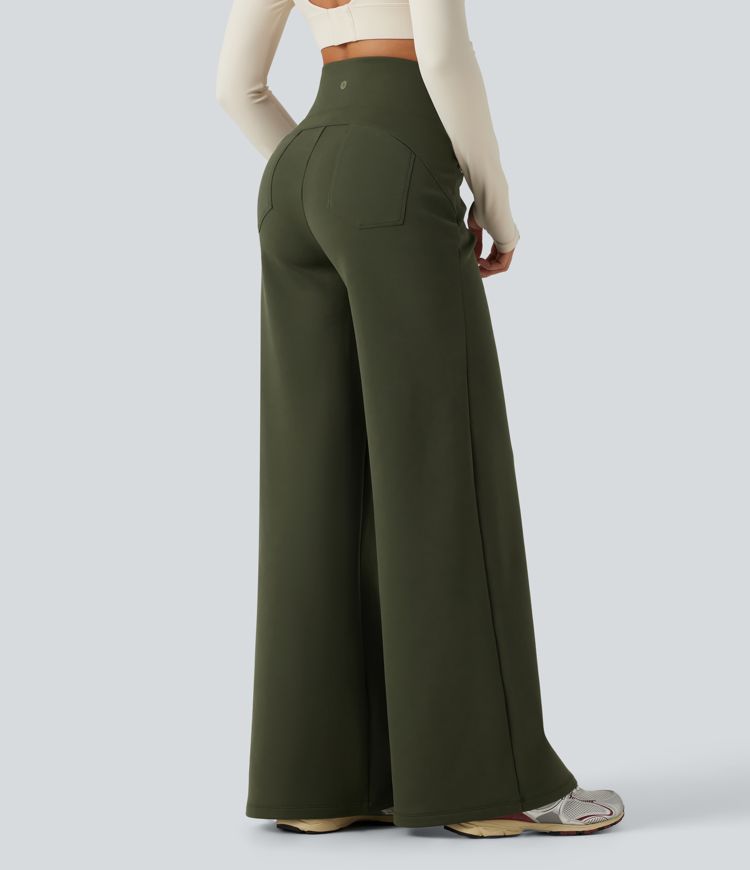 Pantalon de yoga en polaire taille haute gainant coupe droite avec poches Pantalon de yoga en polaire taille haute gainant coupe droite avec poches