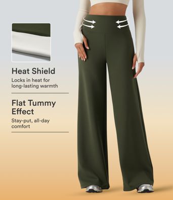 Pantalones de yoga de forro polar de tiro alto con control abdominal, pernera recta y bolsillos
