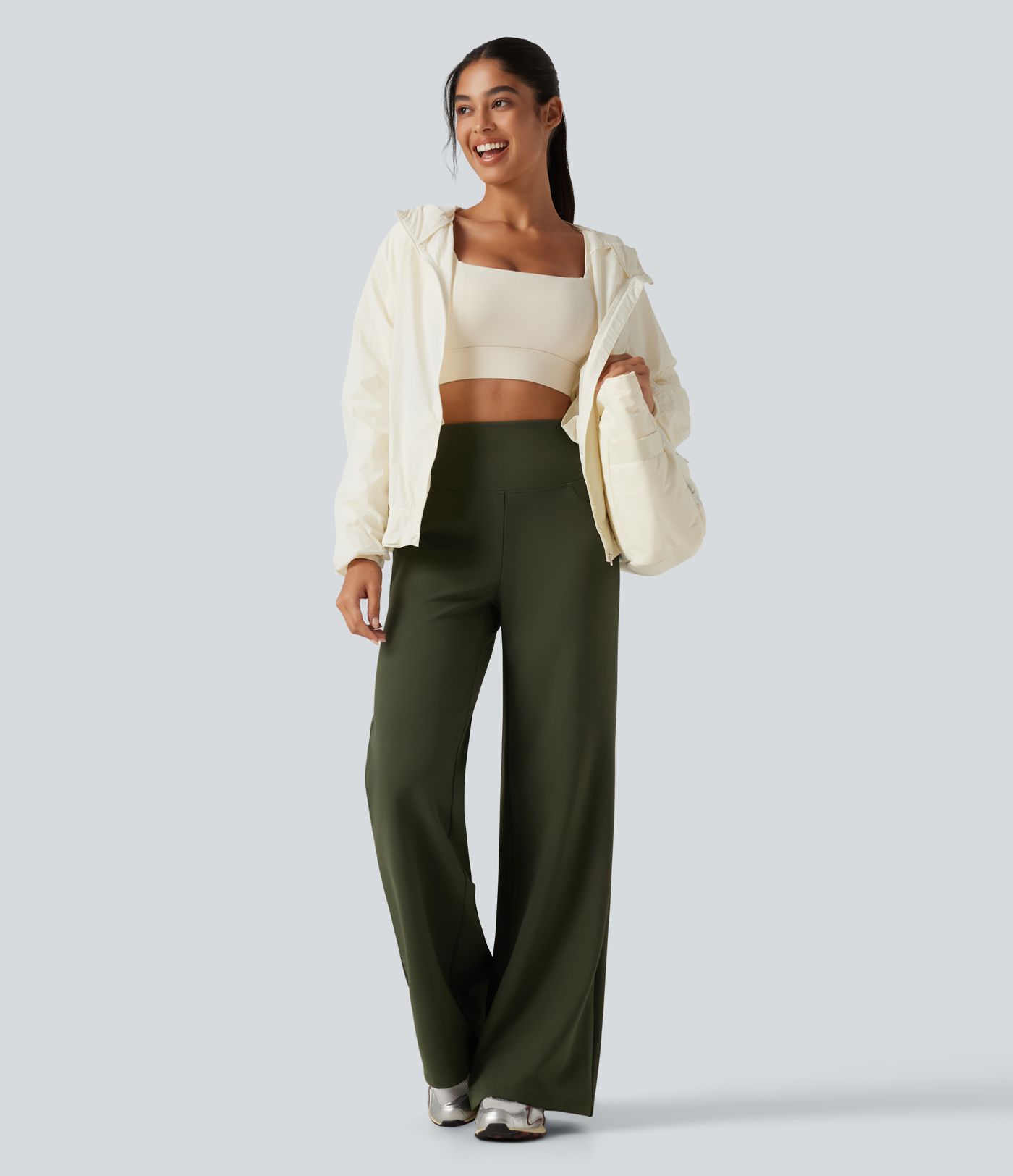 Pantalon de yoga en polaire taille haute gainant coupe droite avec poches Pantalon de yoga en polaire taille haute gainant coupe droite avec poches