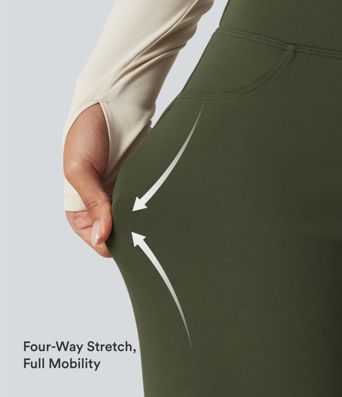 Pantalones de yoga de forro polar de tiro alto con control abdominal, pernera recta y bolsillos