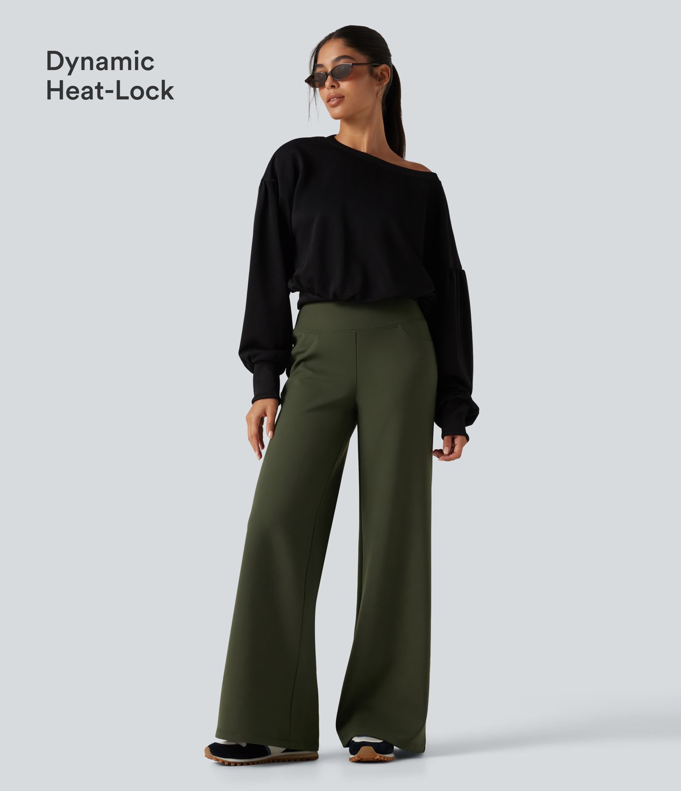 Pantalones de yoga de forro polar de tiro alto con control abdominal, pernera recta y bolsillos