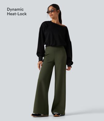 Pantalones de yoga de forro polar de tiro alto con control abdominal, pernera recta y bolsillos