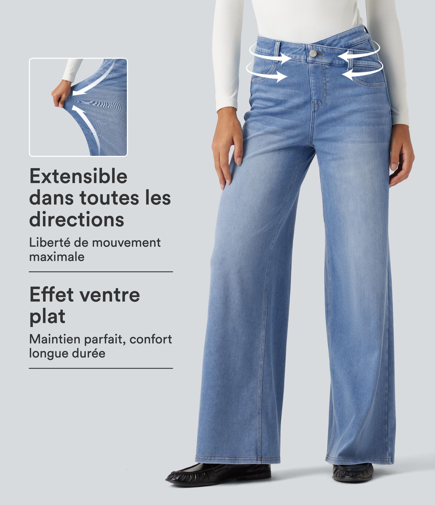 Jean large Halara Flex™ asymétrique taille haute gainant avec poches Jean large Halara Flex™ asymétrique taille haute gainant avec poches