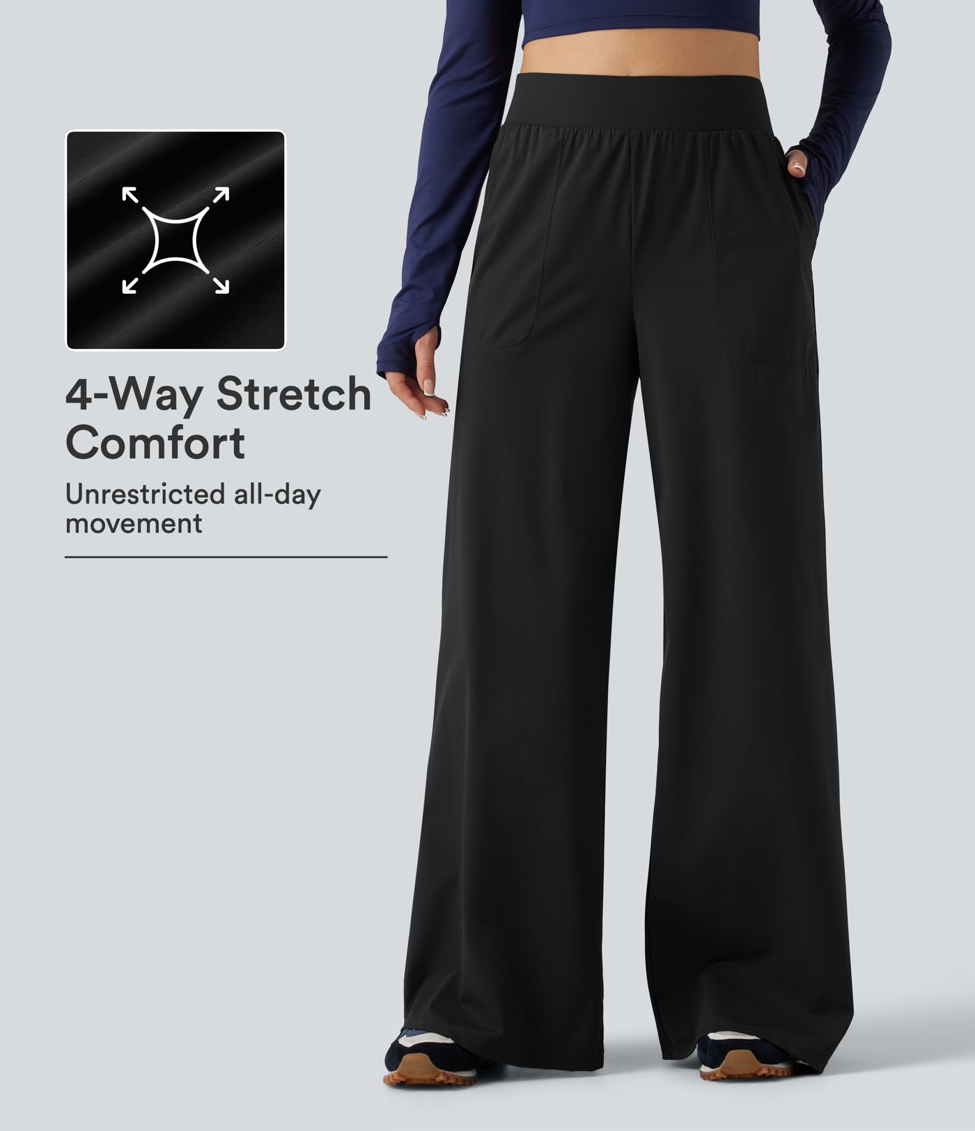 High Waisted Wide Leg Quick Dry InstantCool Dance Pants with Pockets-UPF40+ High Waisted Wide Leg Quick Dry InstantCool Dance Pants with Pockets-UPF40+