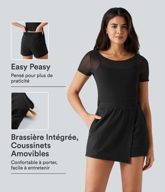 SoftlyZero™ kuscheliger Party-Romper mit U-Boot-Ausschnitt, integriertem BH, kontrastierendem Mesh, kurzen Ärmeln und Taschen – Easy-Peezy-Edition SoftlyZero™ kuscheliger Party-Romper mit U-Boot-Ausschnitt, integriertem BH, kontrastierendem Mesh, kurzen Ärmeln und Taschen – Easy-Peezy-Edition