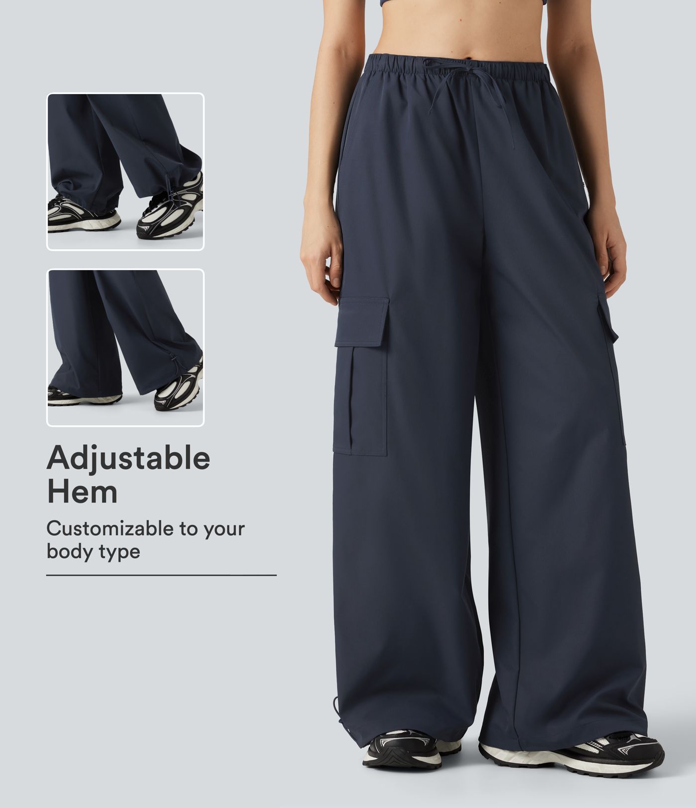 Pantalon cargo ample et décontracté, taille mi-haute, à cordon de serrage, déperlant et résistant à l'usure, avec poches Pantalon cargo ample et décontracté, taille mi-haute, à cordon de serrage, déperlant et résistant à l'usure, avec poches