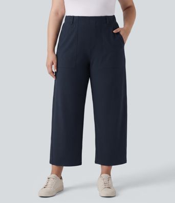 Plus-Size DayStretch hoch taillierte Freizeithose mit tonnenförmigem Bein und Taschen
