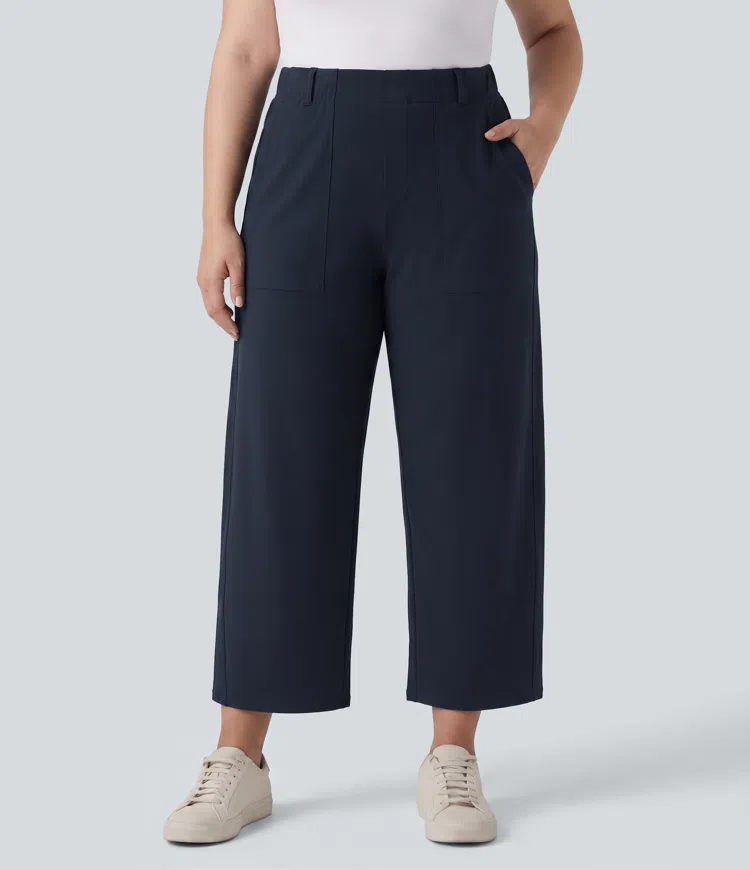 Plus Size DayStretch High Waisted Barrel Leg Casual Pants with Pockets
