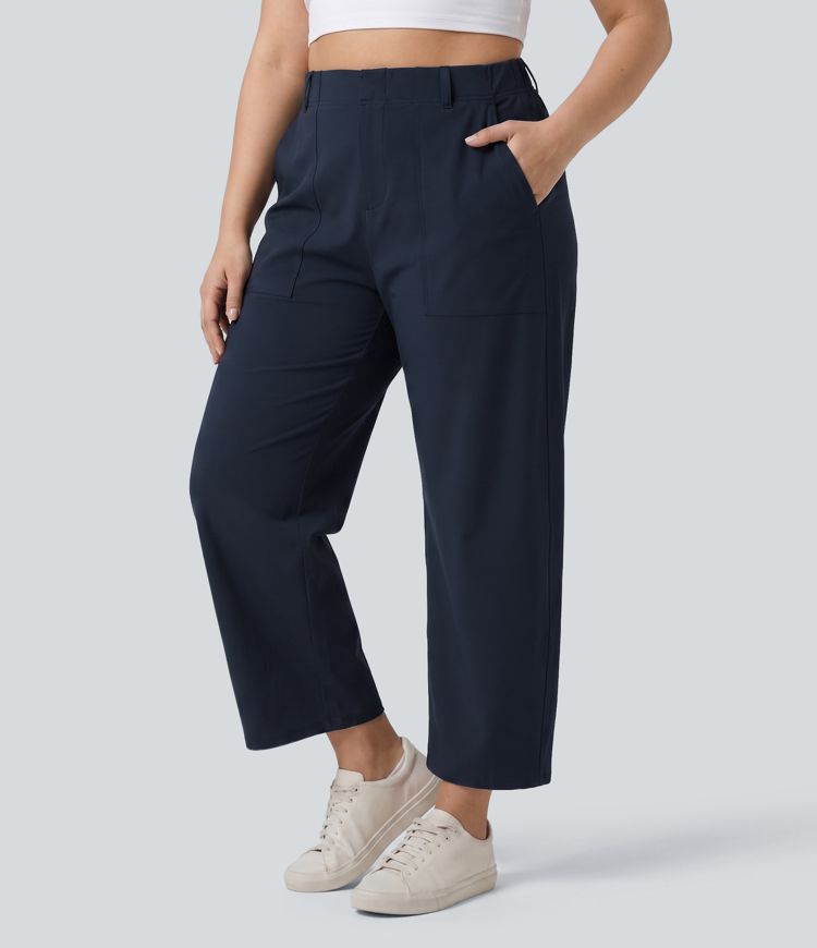 Plus-Size DayStretch hoch taillierte Freizeithose mit tonnenförmigem Bein und Taschen