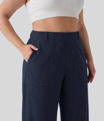 Plus-Size DayStretch hoch taillierte Freizeithose mit tonnenförmigem Bein und Taschen