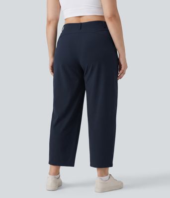 Plus-Size DayStretch hoch taillierte Freizeithose mit tonnenförmigem Bein und Taschen