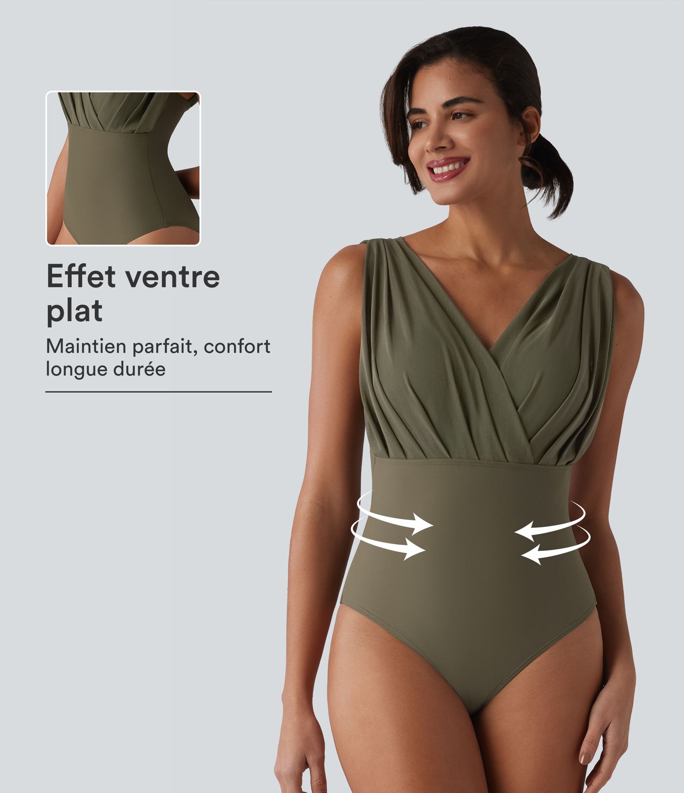Maillot de bain une pièce col V sans manches ventre plat soutien-gorge intégré Maillot de bain une pièce col V sans manches ventre plat soutien-gorge intégré