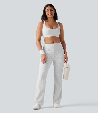 Mid Rise Stripe Bootcut Yoga Leggings with Pockets Mid Rise Stripe Bootcut Yoga Leggings with Pockets