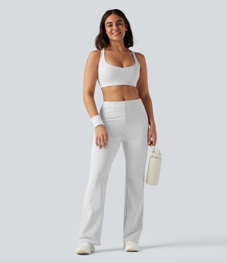 Mid Rise Stripe Bootcut Yoga Leggings with Pockets Mid Rise Stripe Bootcut Yoga Leggings with Pockets