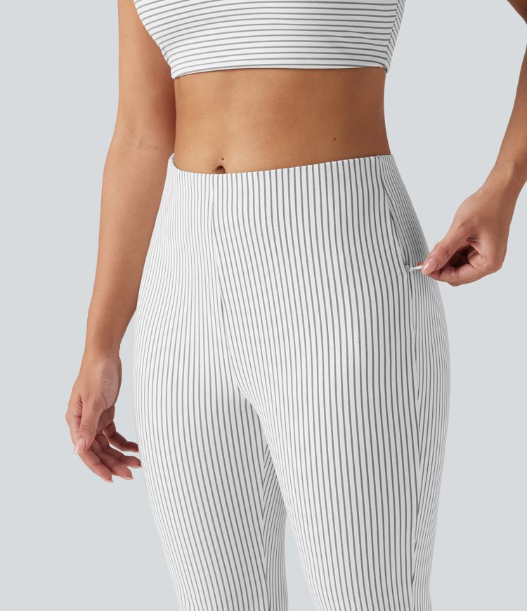 Mid Rise Stripe Bootcut Yoga Leggings with Pockets Mid Rise Stripe Bootcut Yoga Leggings with Pockets