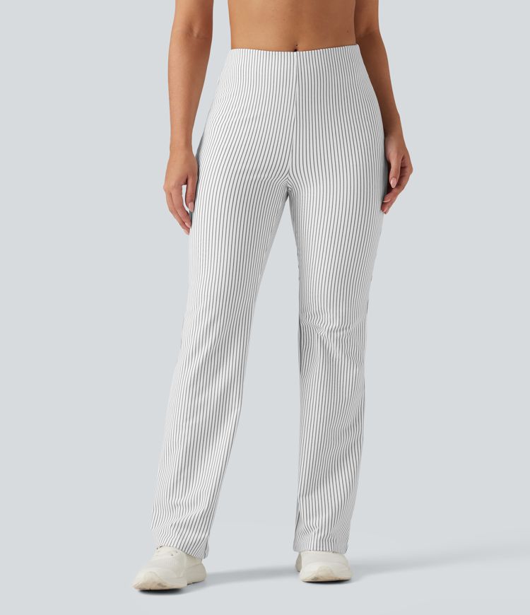 Mid Rise Stripe Bootcut Yoga Leggings with Pockets Mid Rise Stripe Bootcut Yoga Leggings with Pockets