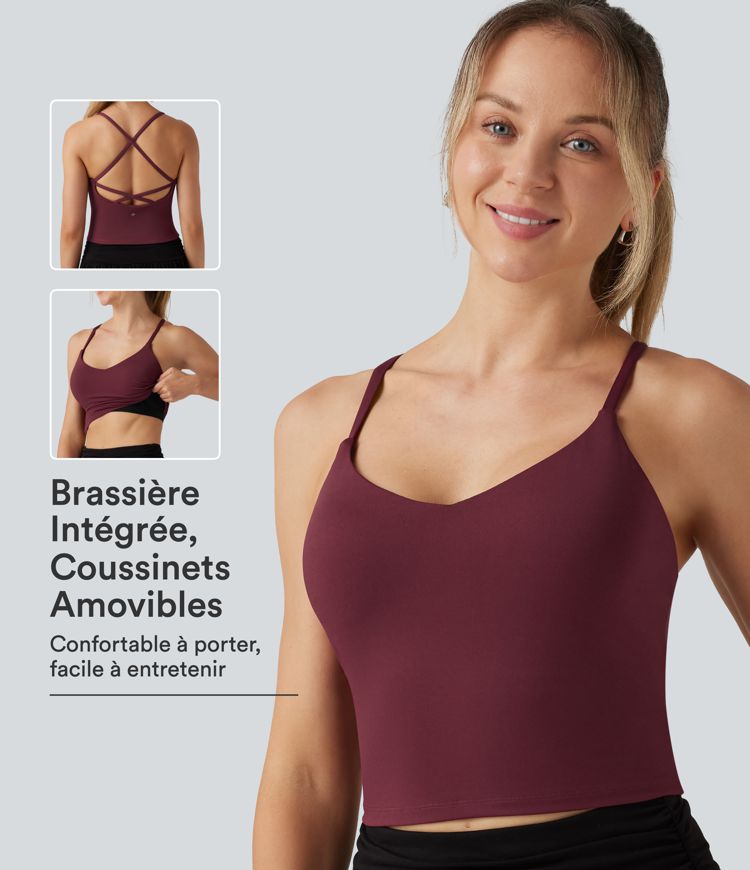 Débardeur de yoga SoftlyZero™ Airy effet frais InstantCool à encolure en V, bretelles croisées et coussinets amovibles Débardeur de yoga SoftlyZero™ Airy effet frais InstantCool à encolure en V, bretelles croisées et coussinets amovibles