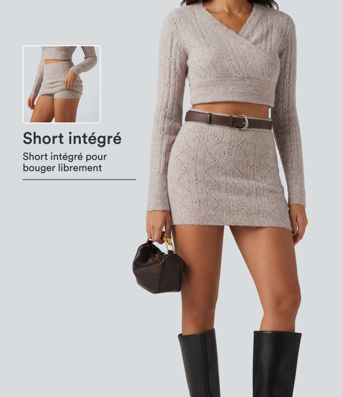 Jupe-short mini en maille ajourée taille haute