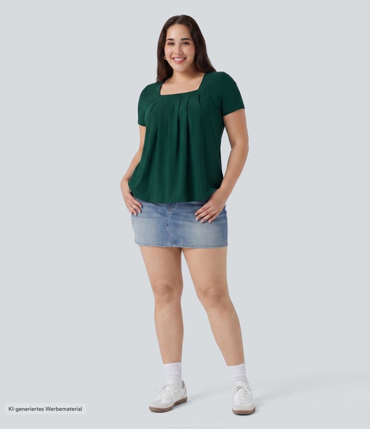 Lässige Bluse mit eckigem Ausschnitt und kurzen Ärmeln - Plus Size