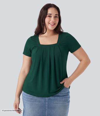 Lässige Bluse mit eckigem Ausschnitt und kurzen Ärmeln - Plus Size