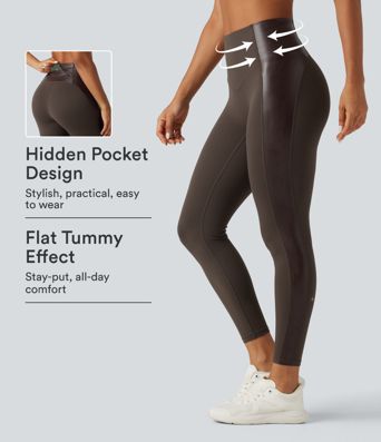 Halara UltraSculpt™ High Waisted Stretchy PU Tummy Control Yoga Leggings with Pocket Halara UltraSculpt™ High Waisted Stretchy PU Tummy Control Yoga Leggings with Pocket