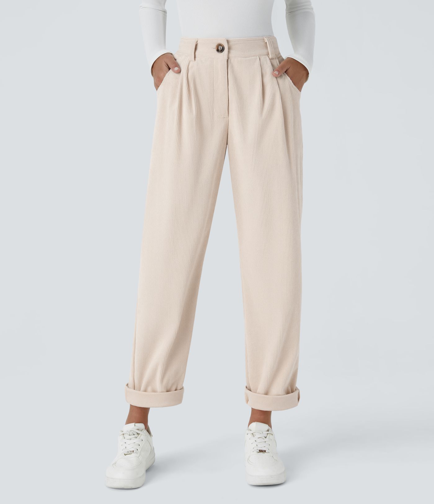 Mid Rise Zipper Pocket Corduroy Casual Pants