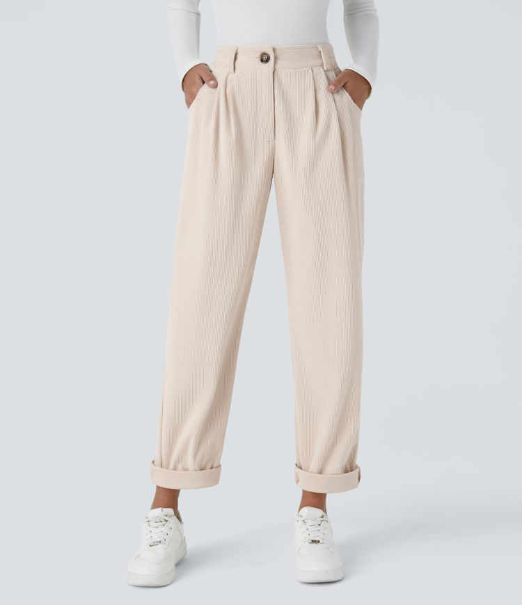 Mid Rise Zipper Pocket Corduroy Casual Pants