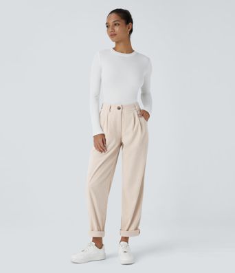 Mid Rise Zipper Pocket Corduroy Casual Pants