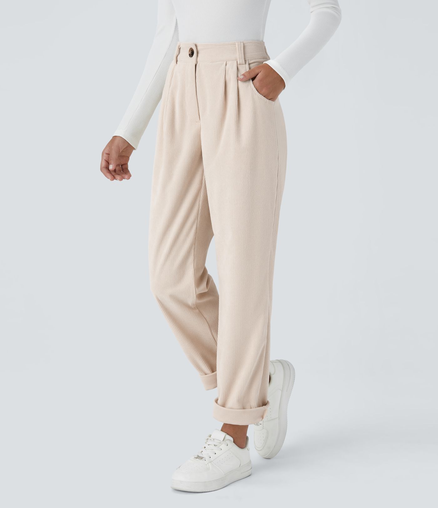 Mid Rise Zipper Pocket Corduroy Casual Pants